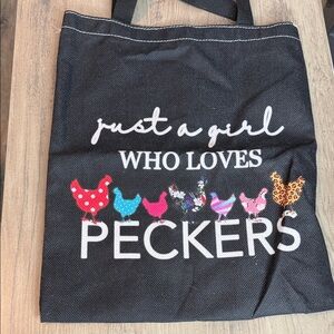 Black Tote Bag with Colorful Chicken Design - Chicken lady